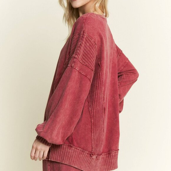 NWT - J.Her Burgundy Mineral Wash Terry Knit Sweater Sweatshirt - Picture 2 of 4